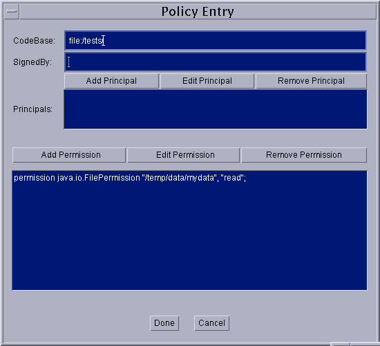 Permission shown in the Policy Entry dialog