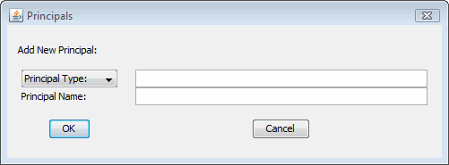 Principals dialog to add a principal